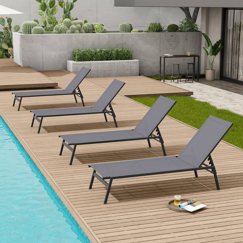 Crestlive Products Outdoor Patio Adjustable Stackable Chaise Lounges Chairs with Arms (Set of 2/4 )