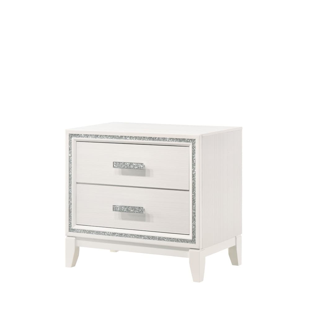 White Finish Nightstand with Two Spacious Drawers
