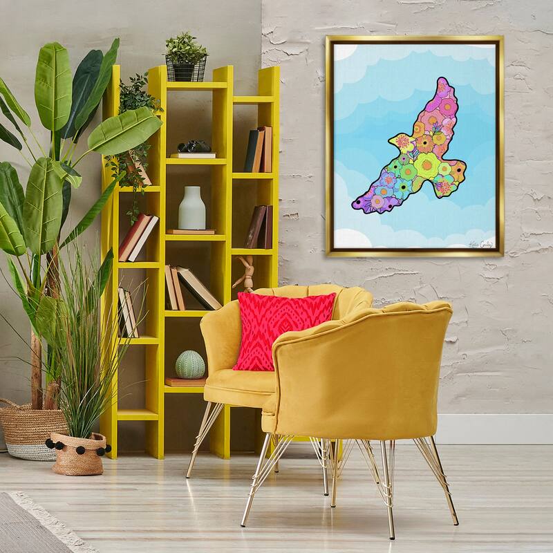 Stupell Bright Floral Bird Outline Framed Floater Canvas Wall Art Design By Katie Conley
