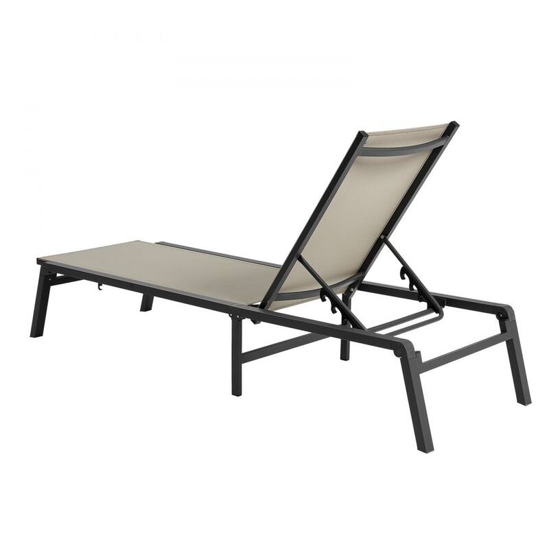 Grey and Black Outdoor Folding Chaise Lounge Chair with Adjustable Backrest and Aluminum Frame - 43.7” x 23.43” x 4.13”