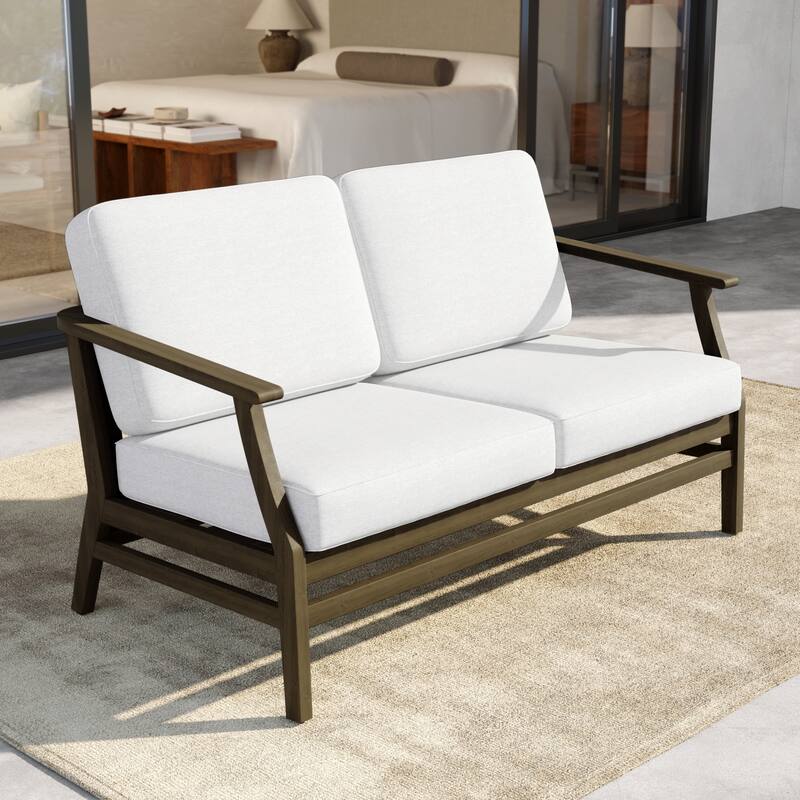 Outdoor Teak Wood Loveseat Sofa with Water-Resistant Cushions