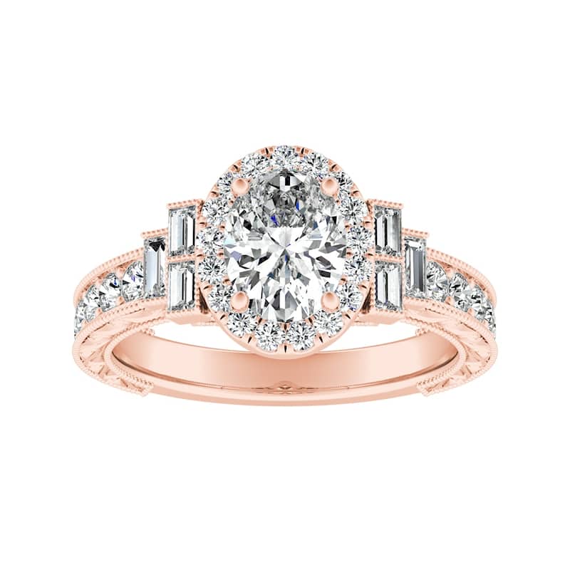 Auriya 14k Gold Vintage Art Deco Oval-cut Halo Diamond Ring 1 5/8cttw - Rose - 5