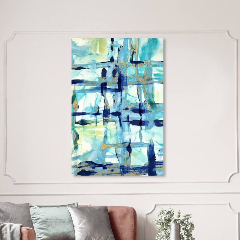Wynwood Studio Canvas Abstract Golden Tidal Tempest Blue and Modern & Contemporary Wall Art Canvas Print - 54 x 36