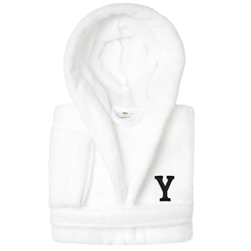 Sweet Kids 100% Polyester SUPER PLUSH Double Brushed Hooded Bathrobe with Black Bookman Monogram - Large - Y
