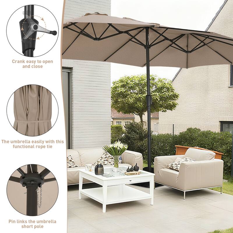 Ainfox 10ft Solar Patio Umbrella 40 LED Lighted and Umbrella Base, Strip Lights Outdoor Market Table Umbrella