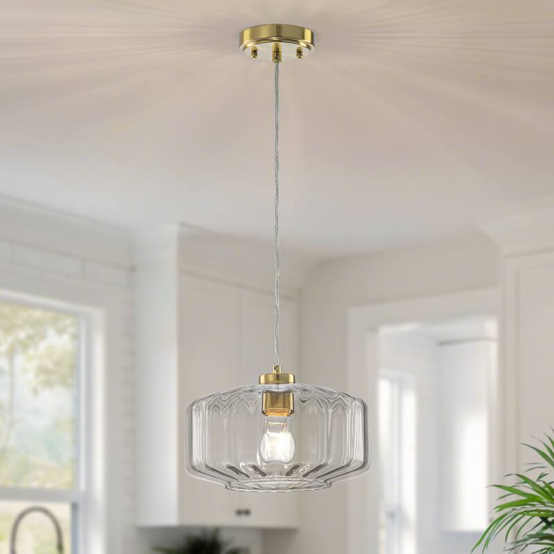 Starsky 1-Light Textured Glass Drum Pendant Light