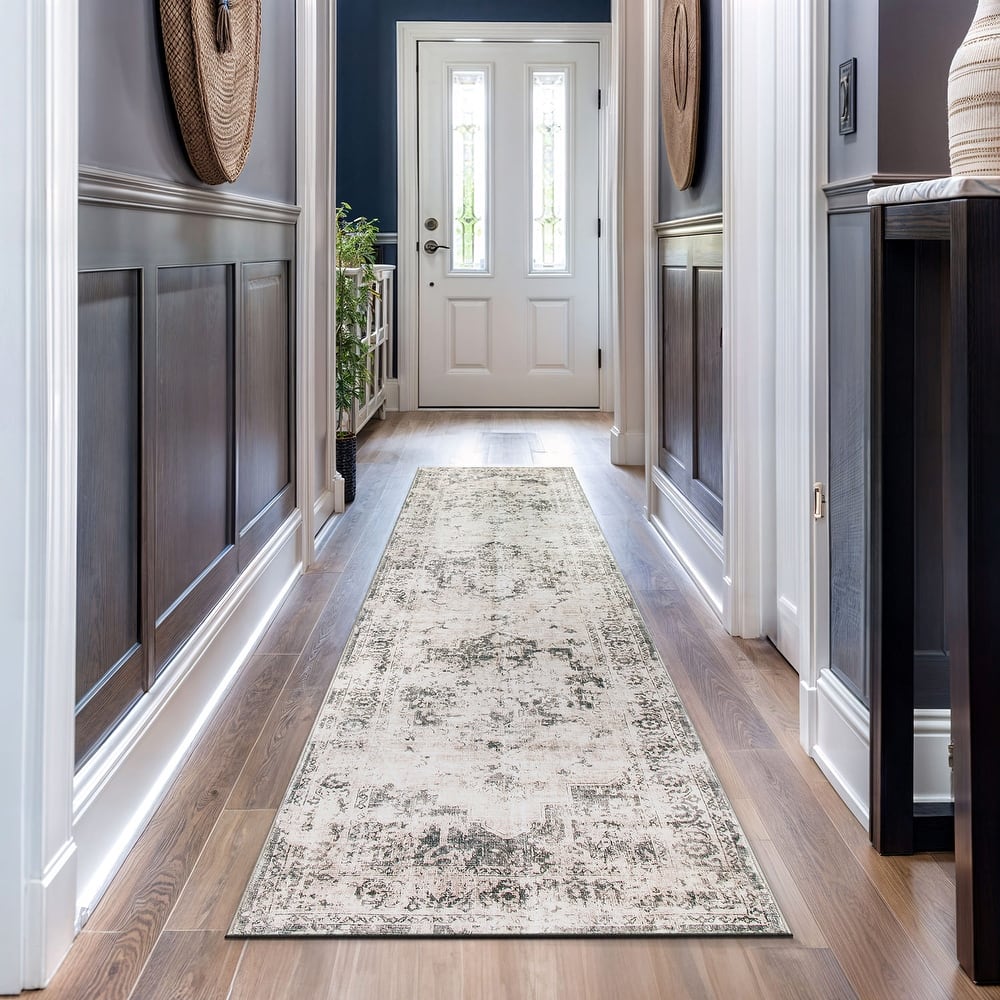 World Rug Gallery Transitional Distressed Medallion Washable Non-Slip Area Rug