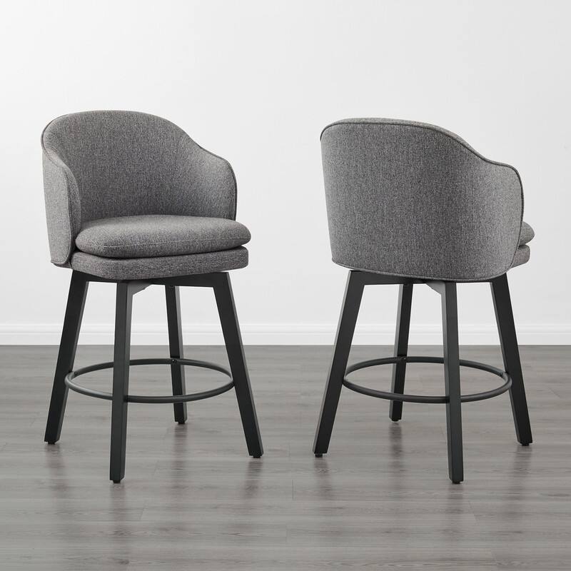 Spruce & Spring Kaylee Modern Swivel Counter Height Bar Stools with Arm - Set of 2 - Grey-Fabric