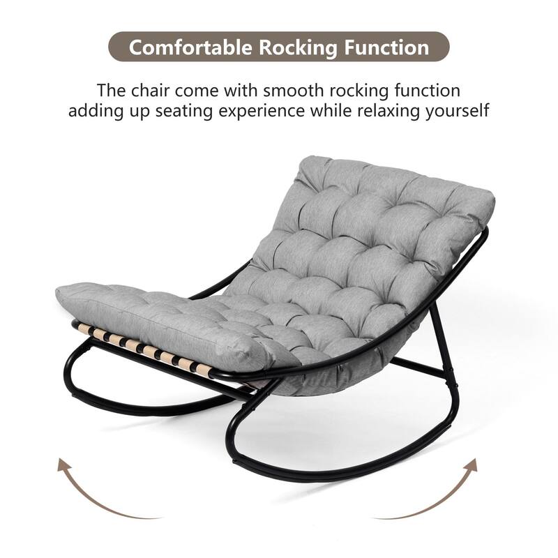 Outdoor Metal Frame Rocking Chair with Water-Resistant Cushions