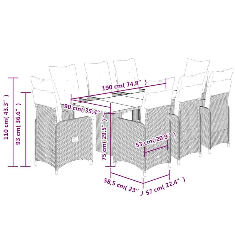 vidaXL Patio Bistro Set with Cushions Outdoor Table and Chairs Brown Poly Rattan - 59.1" x 35.4" x 29.5"