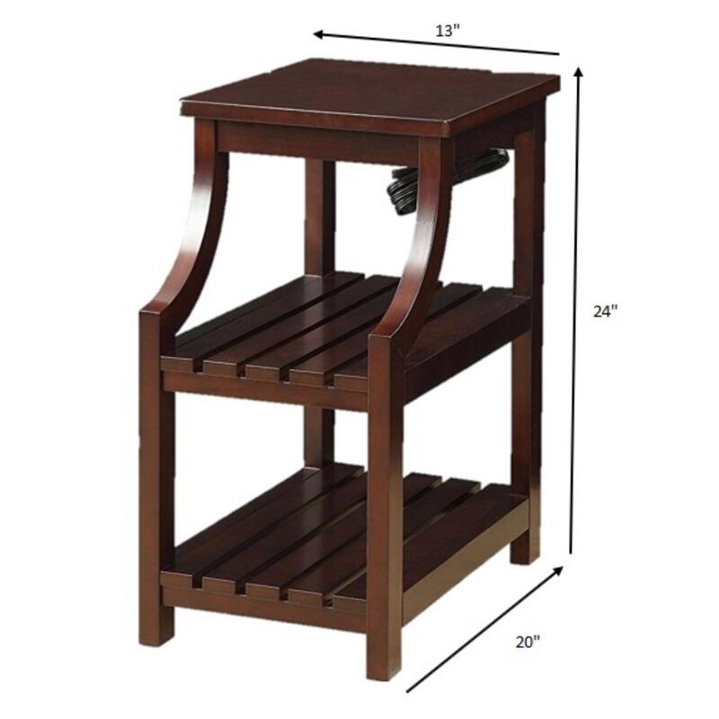 24-Inch Modern Wood Side Table with Shelves and USB Espresso Nightstand for Living Room or Bedroom - 13”L x 20”W x 24”H