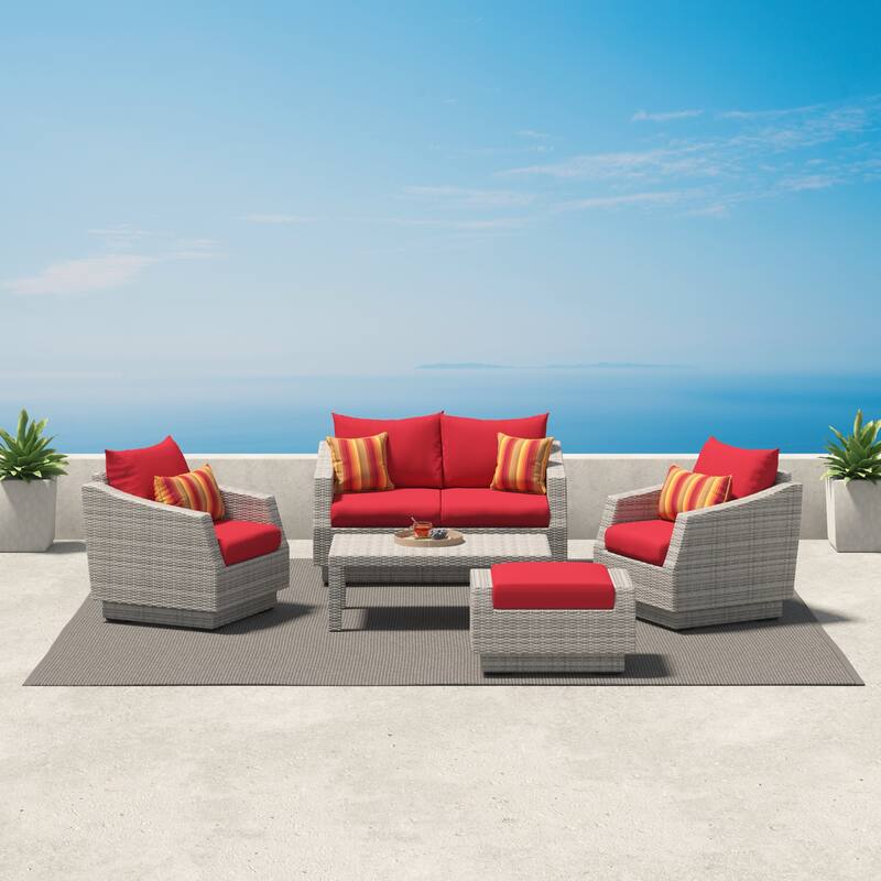 Cannes 5 Piece Sunbrella Outdoor Patio Love & Club Seating Set