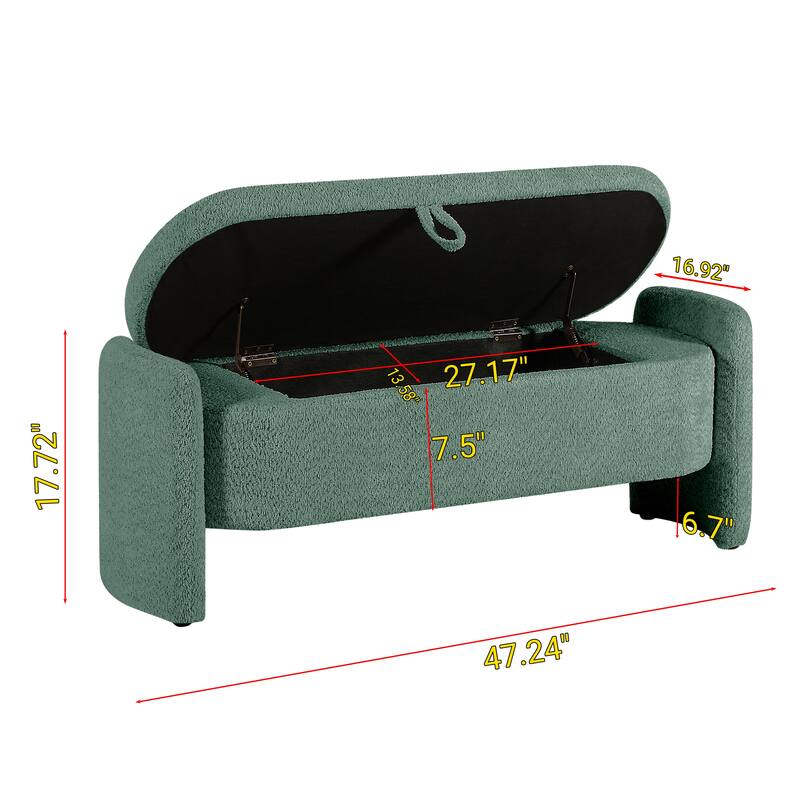 3D Lamb Fleece Fabric Storage Bench with Arc-shaped Sides