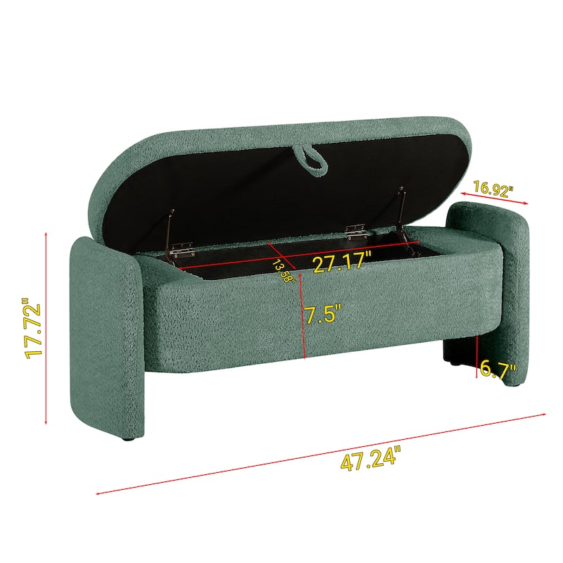 47in. Large Upholstered Storage Ottoman Oval Storage Bench 3D Lamb Fleece Fabric Bench