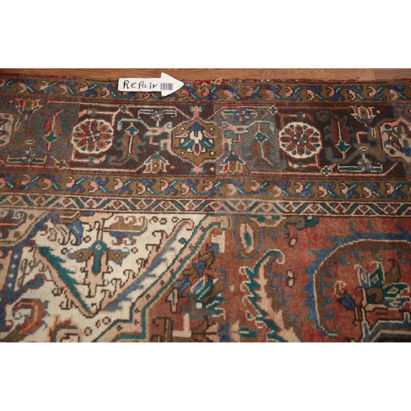 Hand Knotted Oriental 100% Wool Carpet Traditional Medallion Red Heriz Area Rug - 11' 2'' X 8' 3''