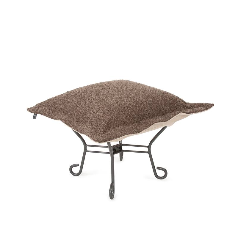 Allan Andrews Scroll Puff Ottoman with Titanium Frame & Cover, Barbet Collection - Chocolate/Natural