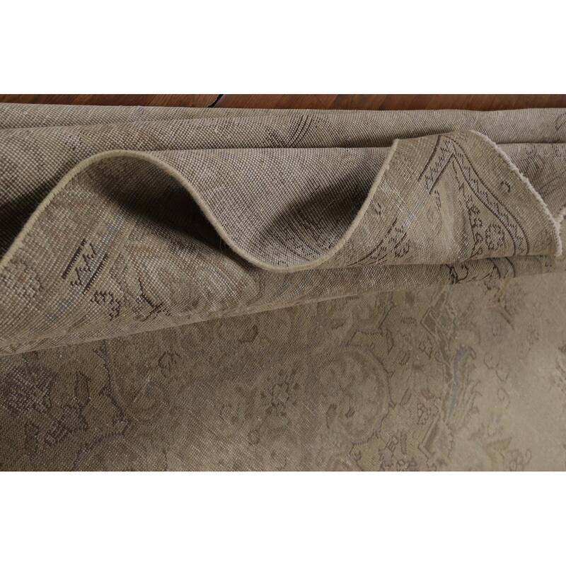 Tabriz Persian Vintage Rug Hand-Knotted Beige Geometric Wool Carpet - 9'2"x 13'0"