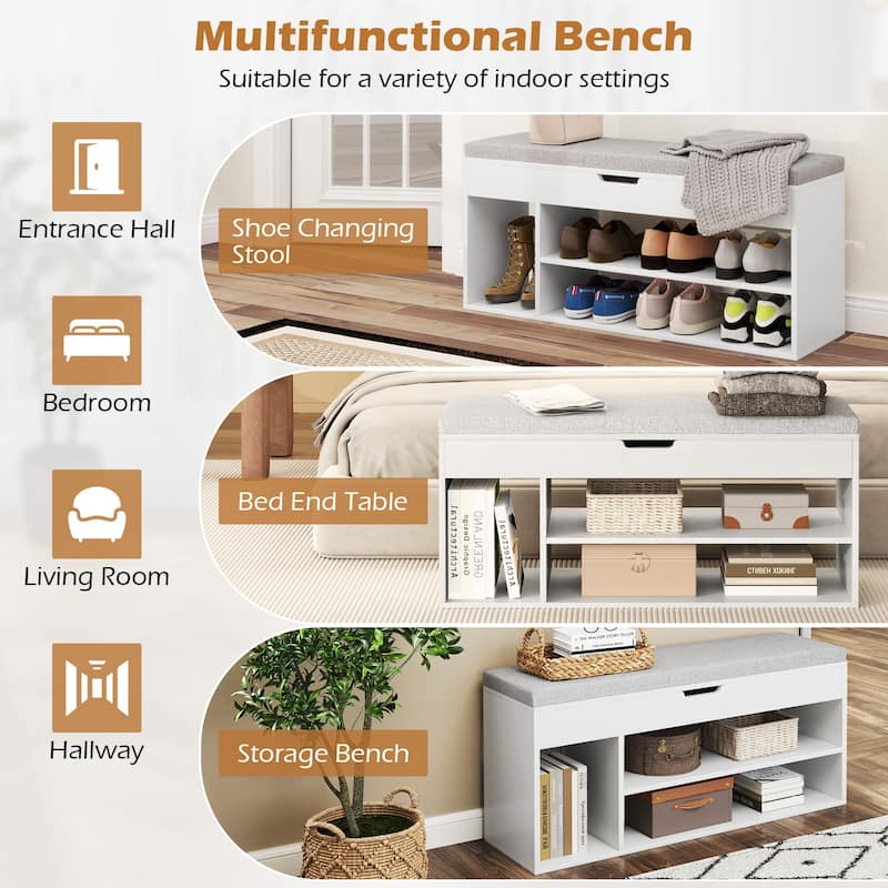 Engineered Wood Shoe Bench with Cushion and Storage Shelves - 41" x 12" x 20.5" (L x W x H)