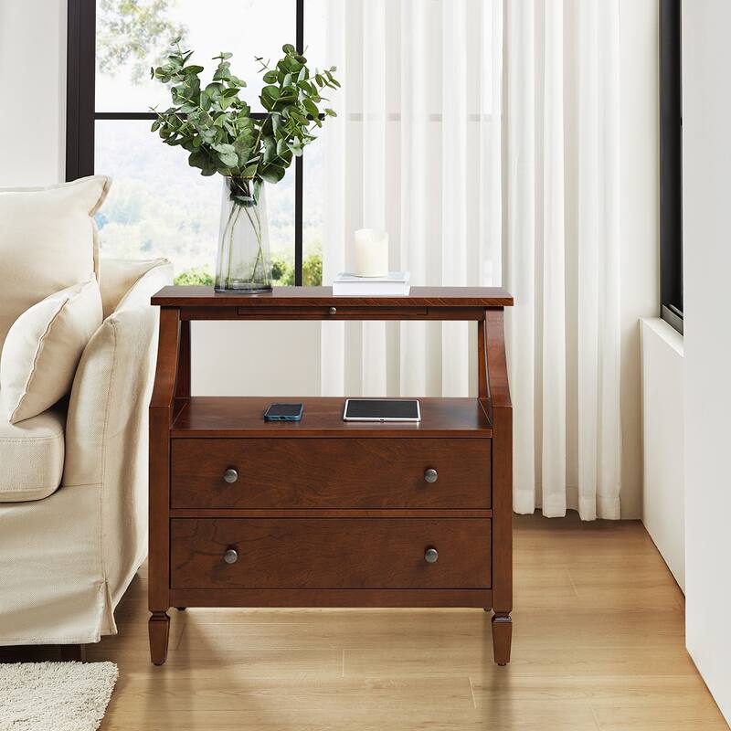 Jennifer 2 - Drawer Nightstand with Built-In Outlets and Pull-out Tray by HULALA HOME