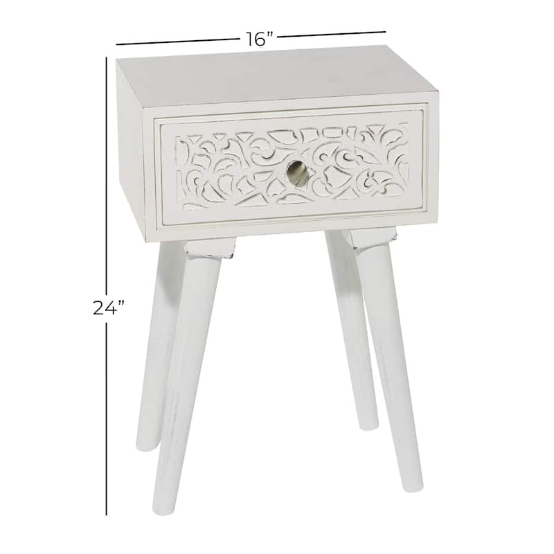 Mango Wood Scroll Intricately Carved Single Drawer Accent Table - White - Roche River Decor