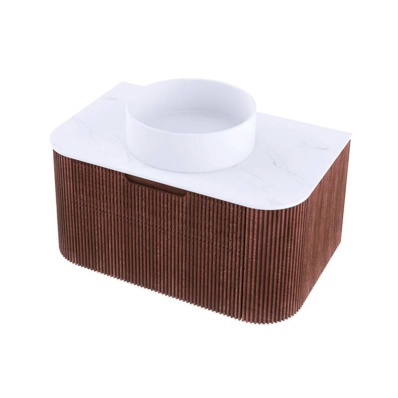 Wall-Mounted Bathroom Vanity with White Round Ceramic Sink
