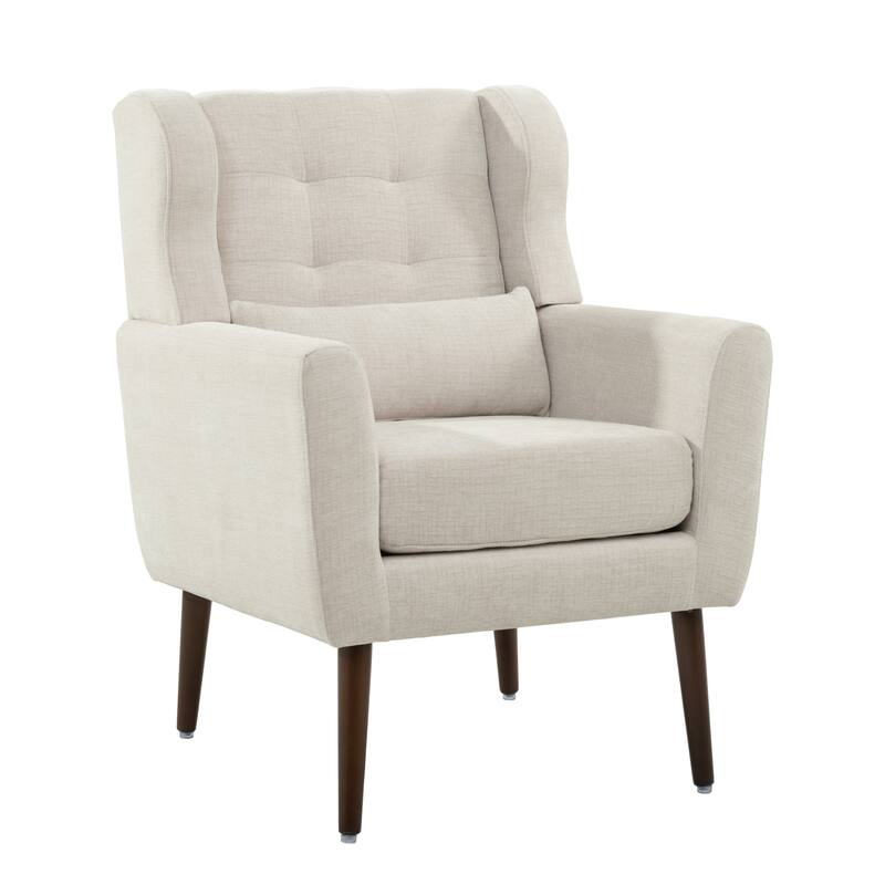 Beige Modern 24.21" Upholstered Button Tufted Arm Chair with Wood Legs for Living Room
