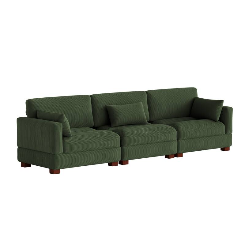Corduroy Modular Sectional Sofa with Ottoman and Pillows