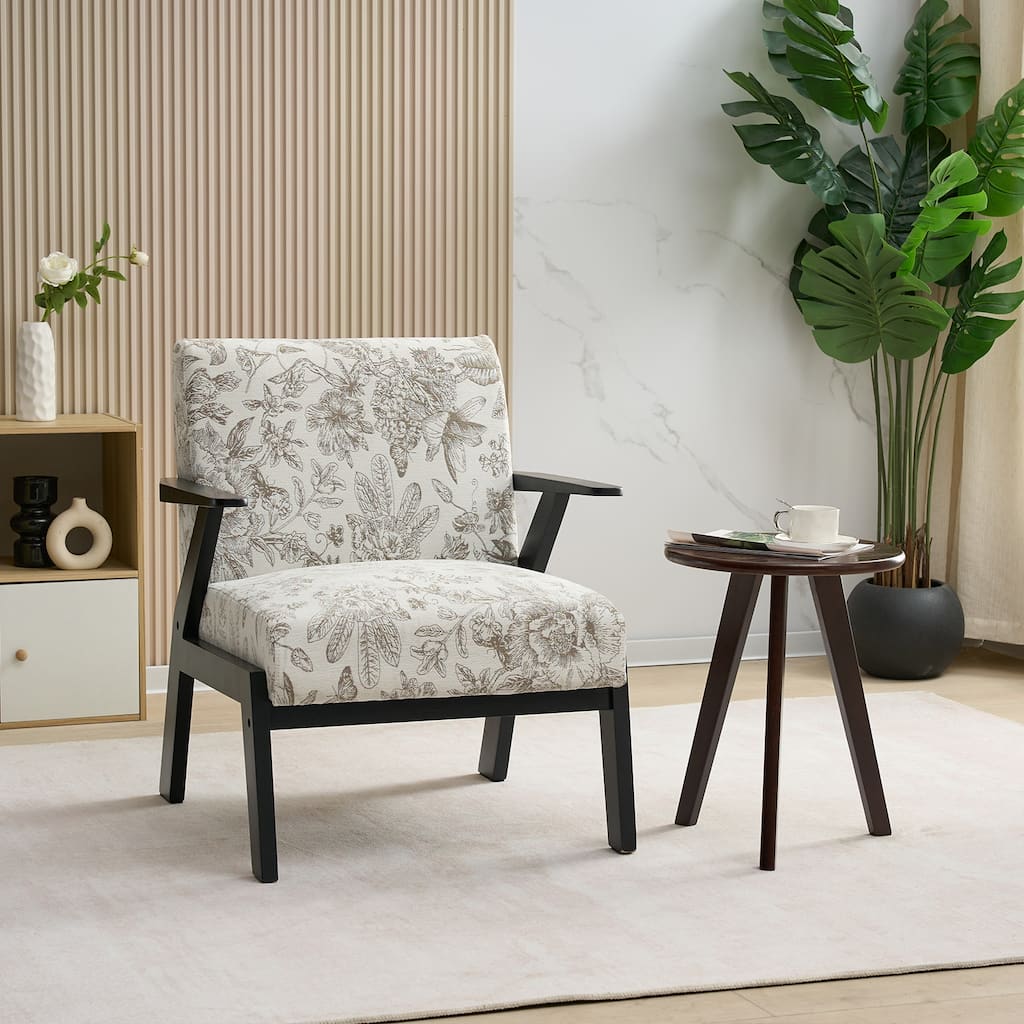 Upholstered Accent Chair, Lounge Arm Chair with Solid Wood Frame