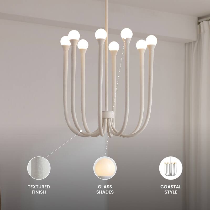VidaLite Breeze 8-Light Matte White Chandelier, Textured Pendant Chandelier In Modern Coastal Style, Included LED Bulbs