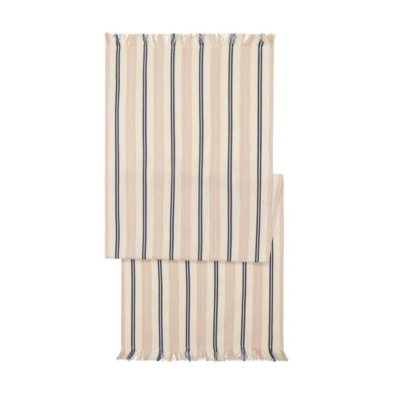 French Home 18" x 57" Cream, Blue, and Pink Striped Table Runner - 18" x 57"