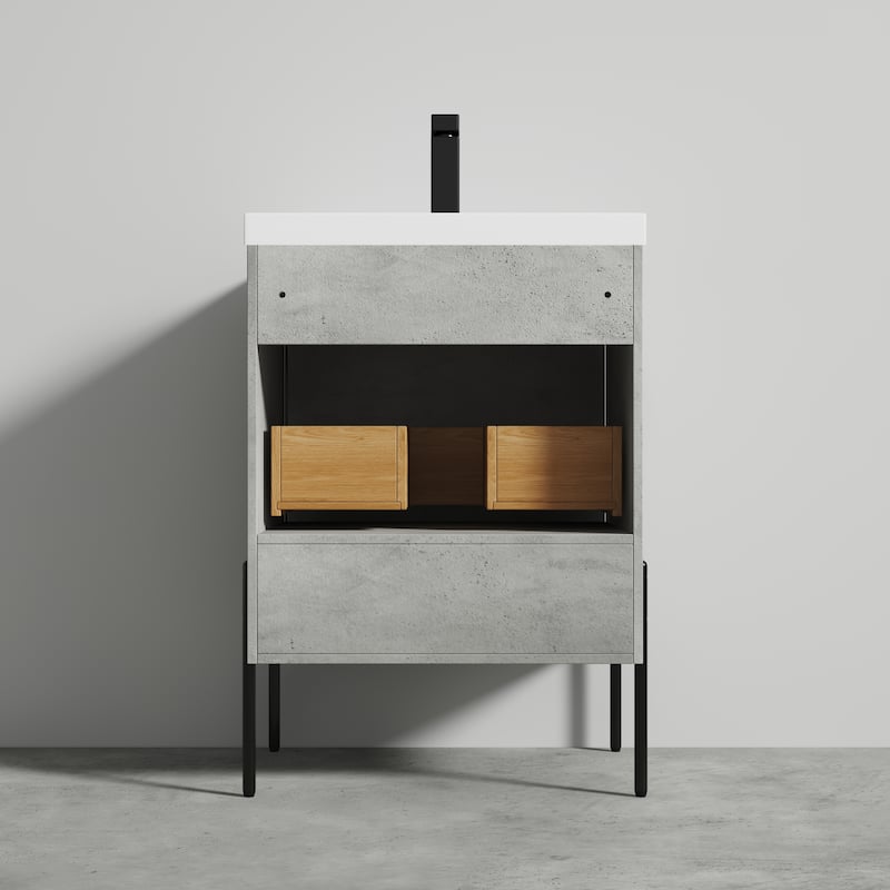 Freestanding Bathroom Vanity Set with Open Shelf & Topmounted Sink
