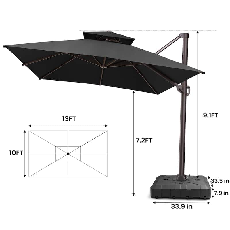 10 X 13 Ft Patio Aluminum Double Top Cantilever Umbrella with Wheel Base