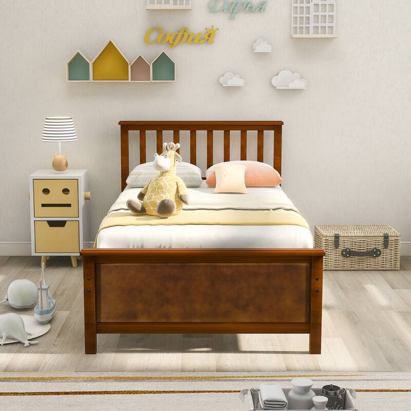 Twin Size Solid Wood Platform Bed with Headboard & Footboard
