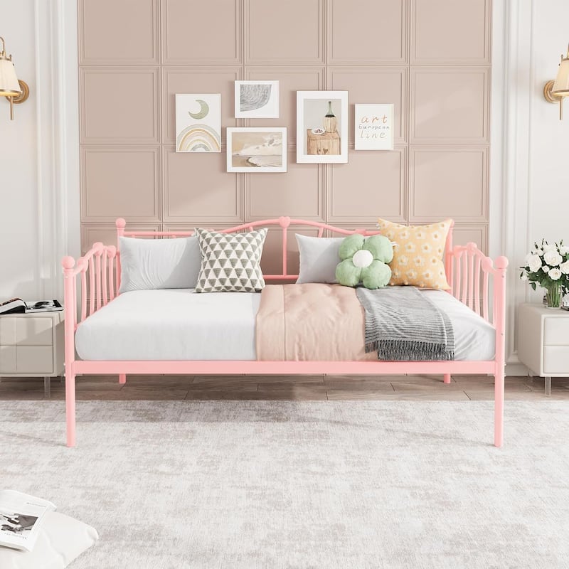 Space-Saving Twin Daybed, Sofa Bed Frame with Trundle for Living Room, Bedroom - Pink