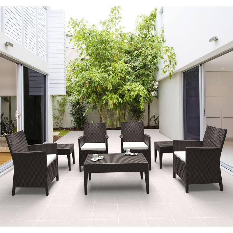 7-Piece Brown Patio Casual Seating Set with Sunbrella White Cushion 36"