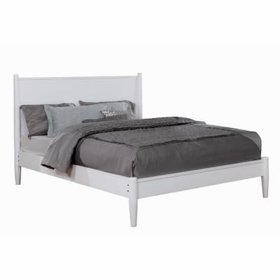 Wooden California King Size Bed with Panel Headboard, White