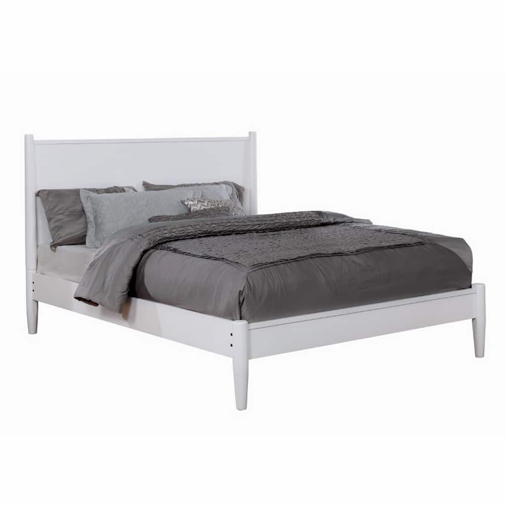 Wooden California King Size Bed with Panel Headboard, White