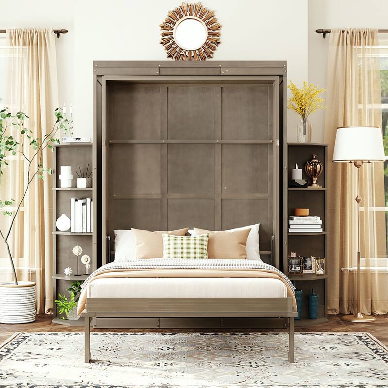 Roomfitters Rotating Queen Murphy Bed with Desk and Shelves 360 Degree Swivel