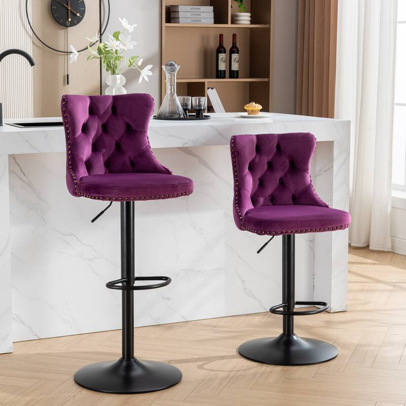 GDF Studio - Modern Upholstered Swivel Velvet Bar Stools with Adjustable Seat Height and Tufted Back (Set of 2)