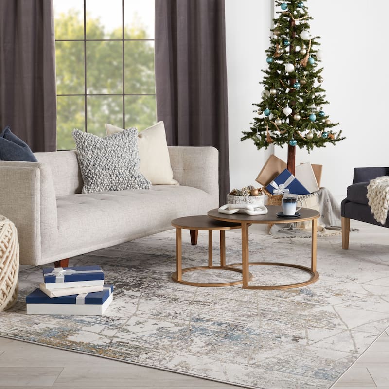 Arya Trellis Gray/ Light Blue Area Rug