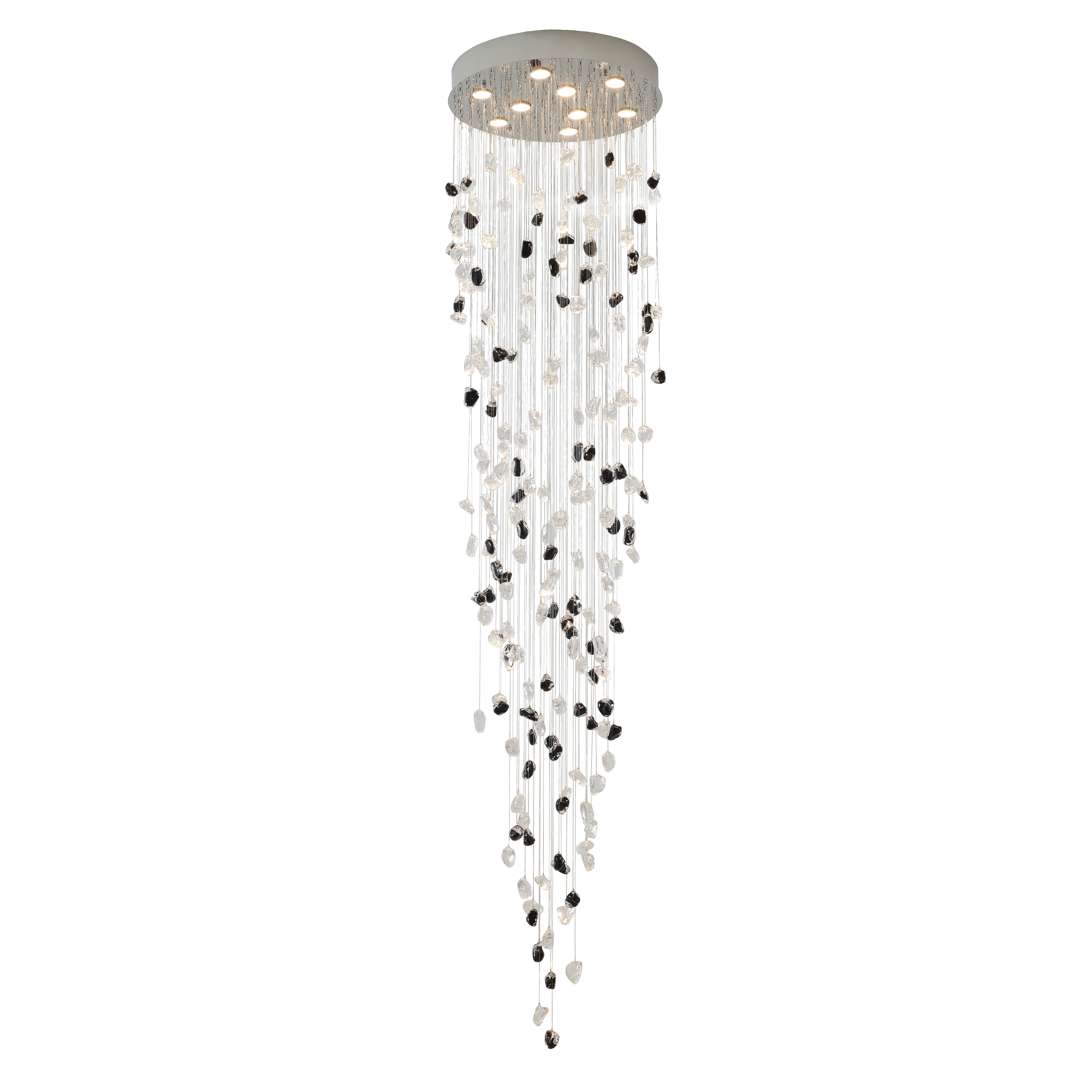 Transitional 9-Light Clear And Amber Glass Stones Chandelier