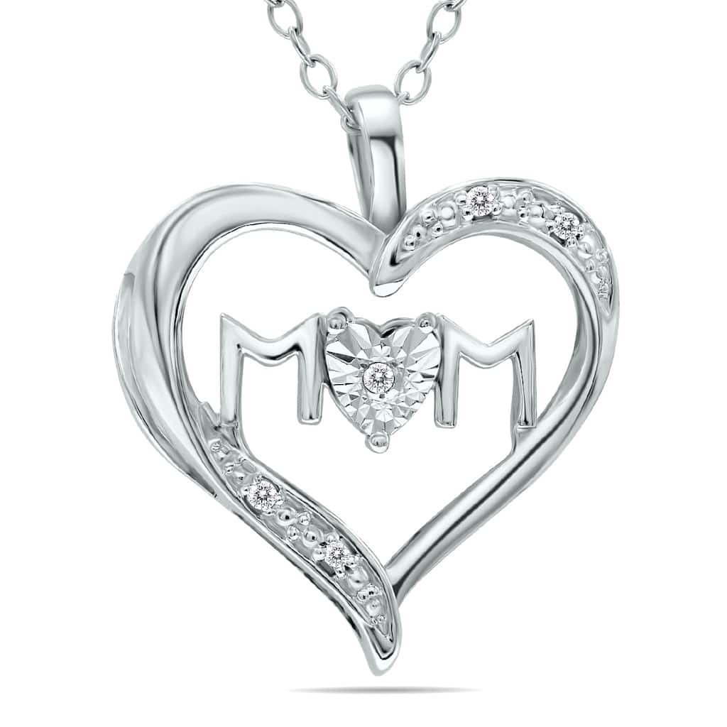 Marquee Genuine Diamond Accent MOM Heart Necklace in .925 Sterling Silver