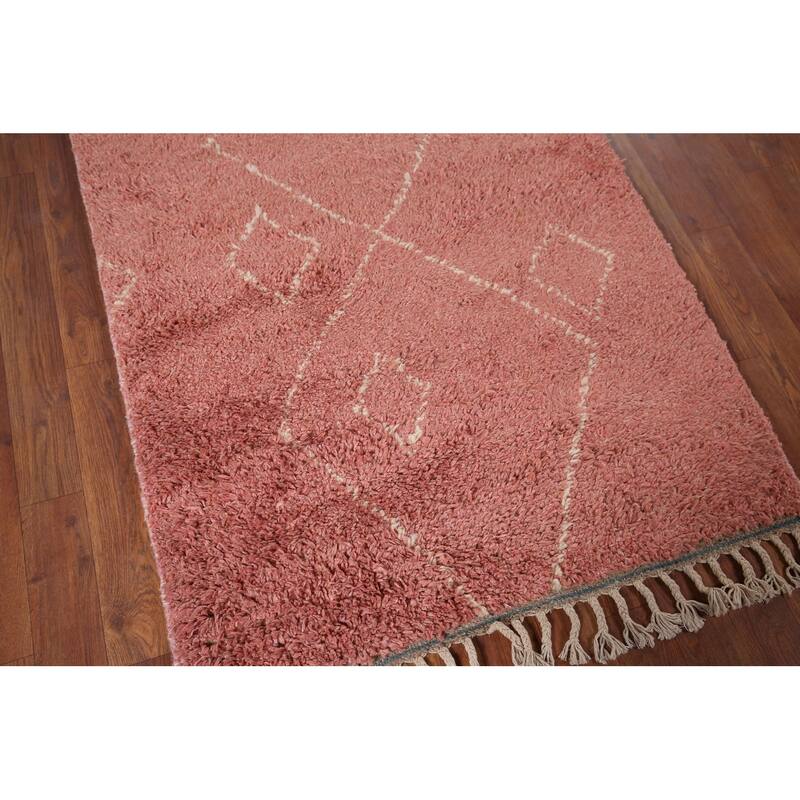 Moroccan Accent Rug Hand-Knotted Geometric Wool Carpet - 3'0" x 5'2"
