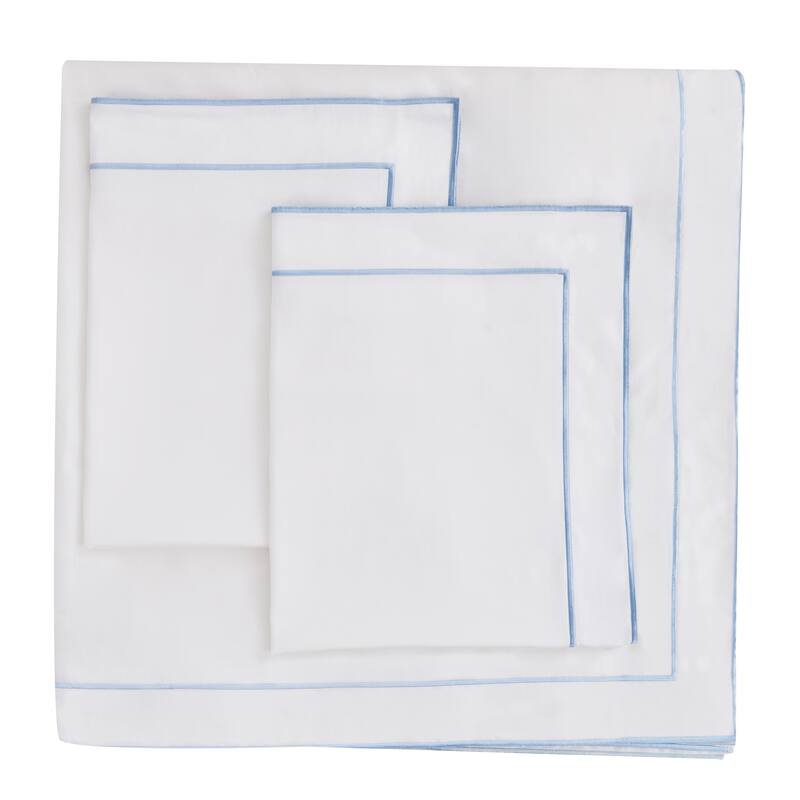 600 Thread Count Cotton Embroidered Edge Duvet Set and Sham - Blue - 3 Piece - Full - Queen