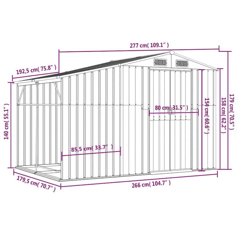 vidaXL Garden Shed Metal Outdoor Storage Tool Shed House Galvanized Steel