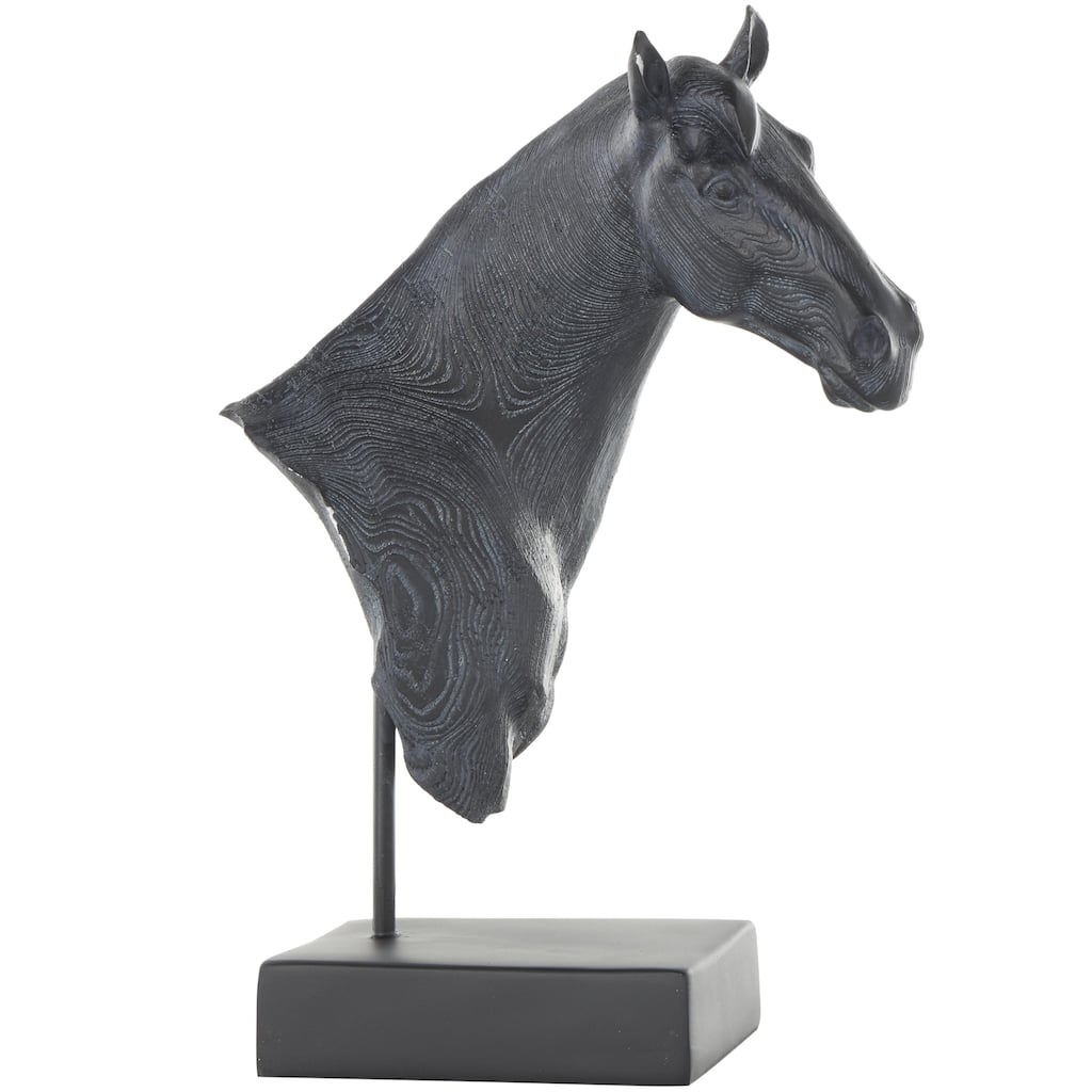 Resin Horse Decorative Sculpture with Black Rectangular Base - Black - Roche River Decor