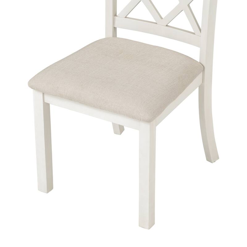 5-Piece Solid Wood Round Dining Table Set with Upholstered Chairs