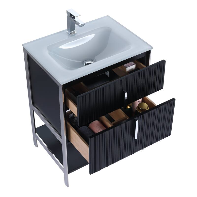 Fine Fixtures Serenity Modern Bathroom Vanity with White Glass Top