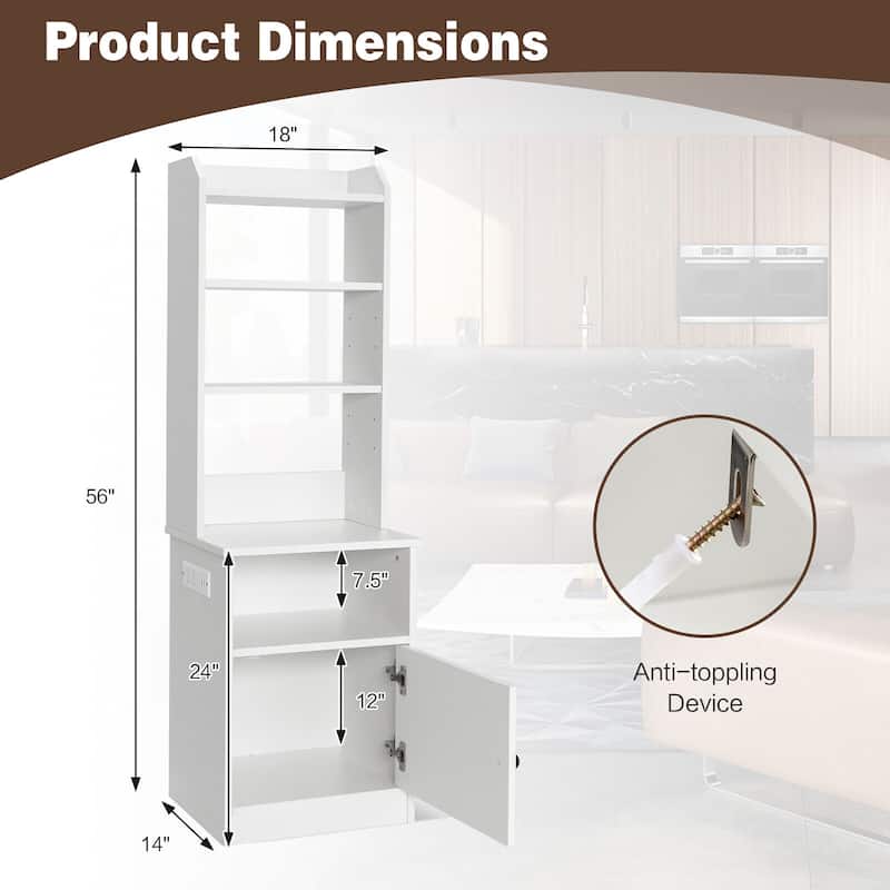 Gymax Nightstand Bedside End Side Table Bookshelf w/ Charging Station