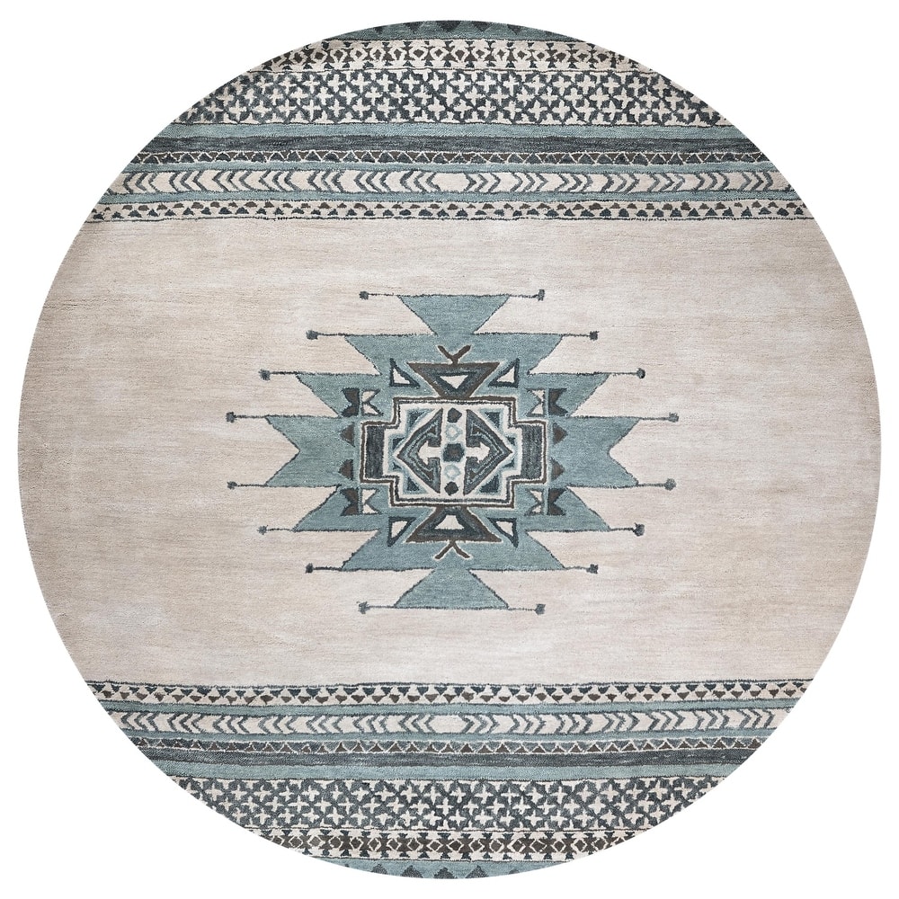 Alora Decor Ryder Ivory, Tan, Aqua, and Grey Hand-tufted Wool Rug